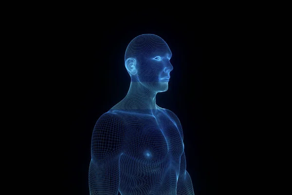 Holograma de Wireframe Humano em Movimento. Boa renderização 3D — Fotografia de Stock