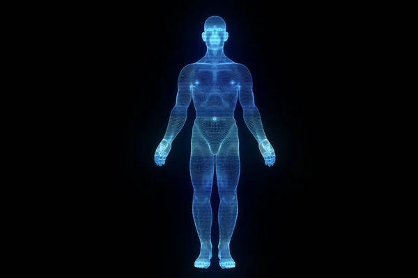 Hareket insan Tel Çerçeve hologramı. Güzel 3d render