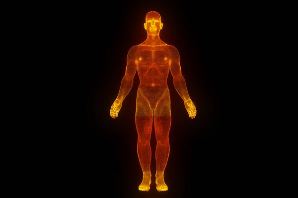 Hareket insan Tel Çerçeve hologramı. Güzel 3d render