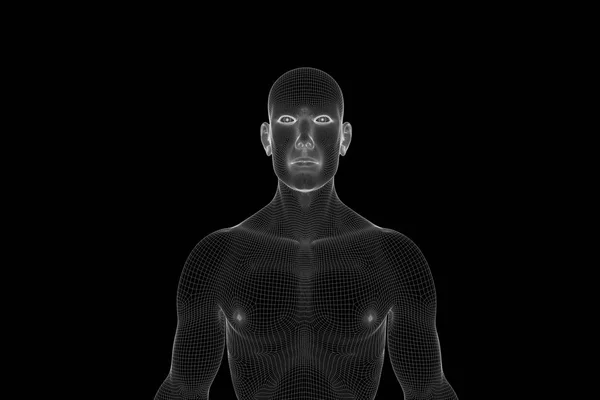 Holograma de Wireframe humano en movimiento. Niza 3D Rendering —  Fotos de Stock