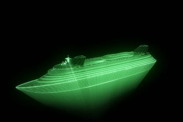 Πλοίο βάρκα στο ολόγραμμα Wireframe στυλ. Ωραία 3d Rendering — Φωτογραφία Αρχείου
