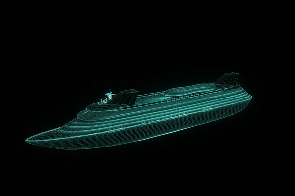 Hajó, csónak Hologram drótváz stílusban. Szép 3D-s renderelés — Stock Fotó