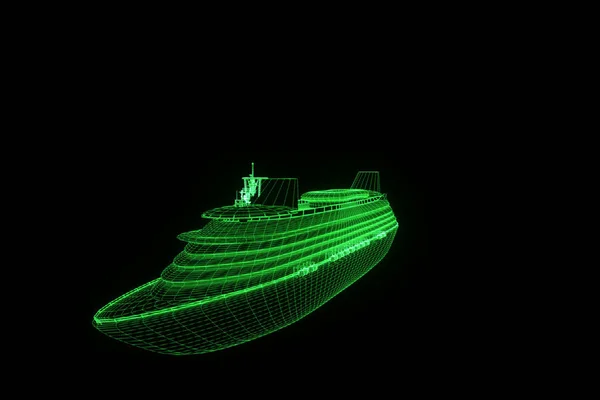 Schip boot in Hologram Wireframe stijl. Mooie 3D-Rendering — Stockfoto