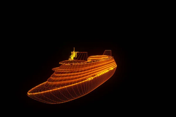 Ship Boat in Hologram Wireframe Style. Nice 3D Rendering — Stock Photo, Image