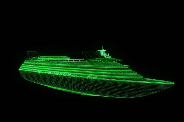 船船在全息图线框风格。漂亮的 3d 渲染 — 图库照片