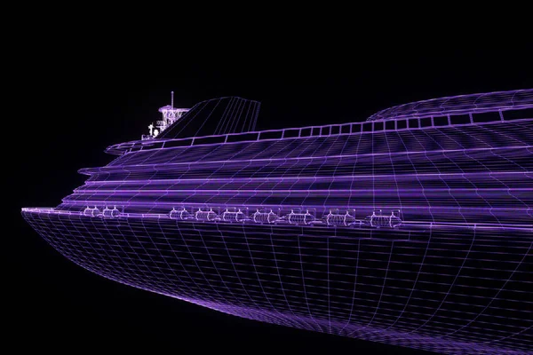 Πλοίο βάρκα στο ολόγραμμα Wireframe στυλ. Ωραία 3d Rendering — Φωτογραφία Αρχείου