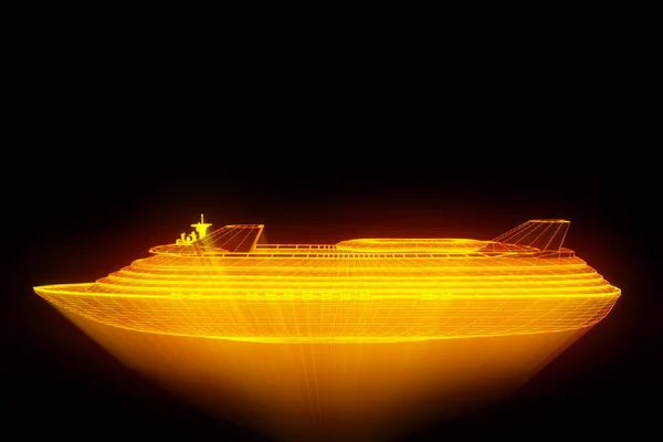 Barco en Holograma Wireframe Style. Niza 3D Rendering —  Fotos de Stock