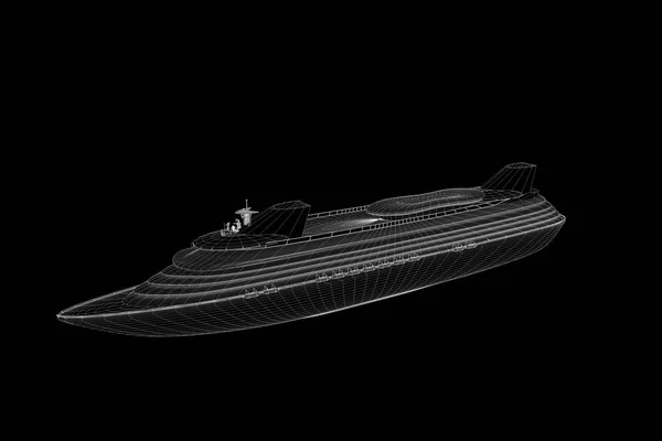 ホログラム ワイヤ フレーム スタイルでボートを出荷します。素敵な 3 d レンダリング — ストック写真