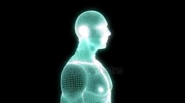 Hareket insan Tel Çerçeve hologramı. Güzel 3d render