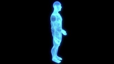 Hareket insan Tel Çerçeve hologramı. Güzel 3d render