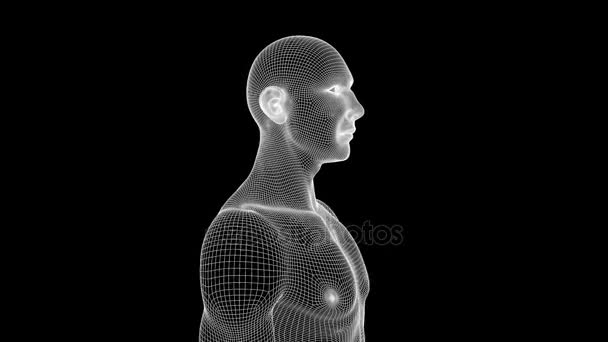 Holograma de Wireframe humano en movimiento. Niza 3D Rendering — Vídeo de stock