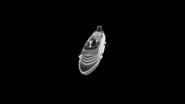 Bateau de bateau dans le style Wireframe hologramme. Belle rendu 3D — Video