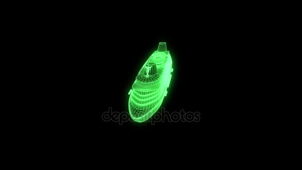 Ship Boat in Hologram Wireframe Style. Nice 3D Rendering — Stock Video