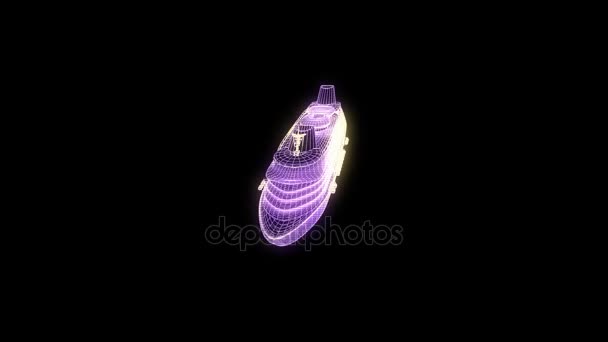 Schiff im Hologramm-Drahtgestell-Stil. schönes 3D-Rendering — Stockvideo