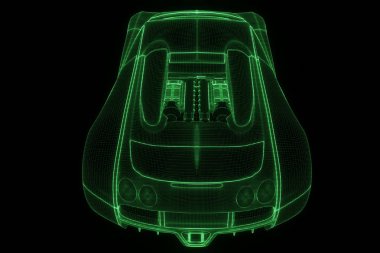 Yarış araba Hologram tel kafes. Güzel 3d render