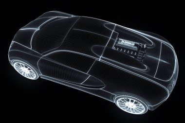 Yarış araba Hologram tel kafes. Güzel 3d render