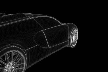 Yarış araba Hologram tel kafes. Güzel 3d render