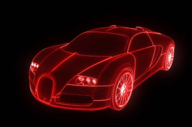 Yarış araba Hologram tel kafes. Güzel 3d render