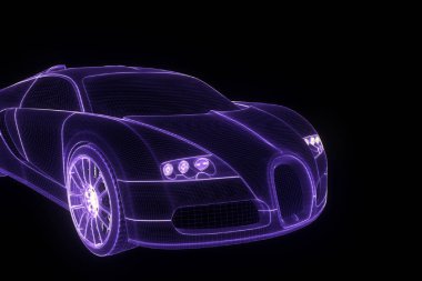 Yarış araba Hologram tel kafes. Güzel 3d render