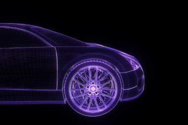 Yarış araba Hologram tel kafes. Güzel 3d render