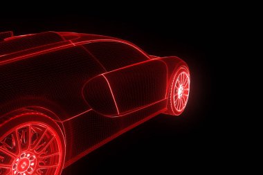 Yarış araba Hologram tel kafes. Güzel 3d render