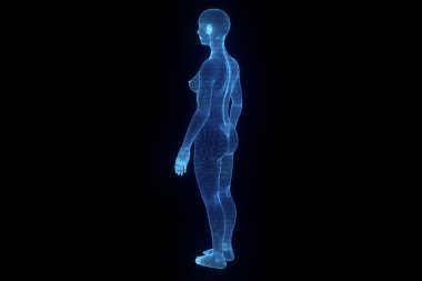 Hareket insan Tel Çerçeve hologramı. Güzel 3d render