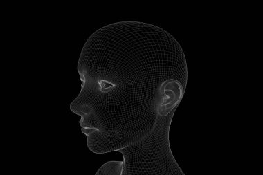 Hareket insan Tel Çerçeve hologramı. Güzel 3d render