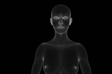 Hareket insan Tel Çerçeve hologramı. Güzel 3d render