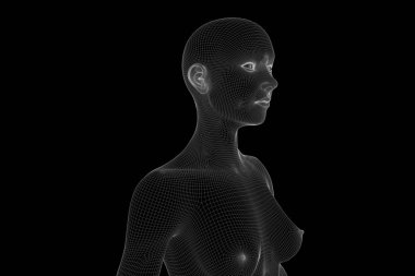 Hareket insan Tel Çerçeve hologramı. Güzel 3d render