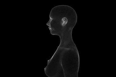 Hareket insan Tel Çerçeve hologramı. Güzel 3d render