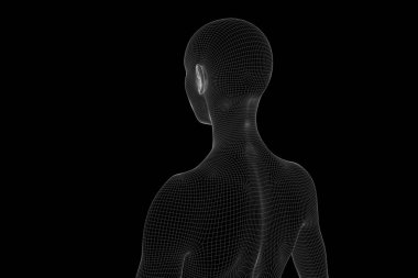 Hareket insan Tel Çerçeve hologramı. Güzel 3d render
