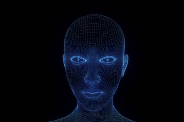 Hareket insan Tel Çerçeve hologramı. Güzel 3d render