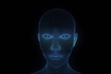 Hareket insan Tel Çerçeve hologramı. Güzel 3d render