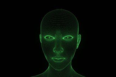 Hareket insan Tel Çerçeve hologramı. Güzel 3d render
