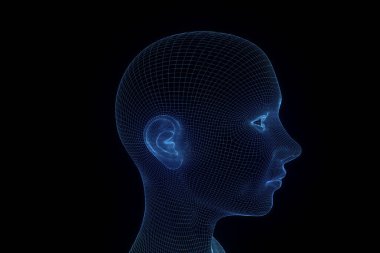 Hareket insan Tel Çerçeve hologramı. Güzel 3d render