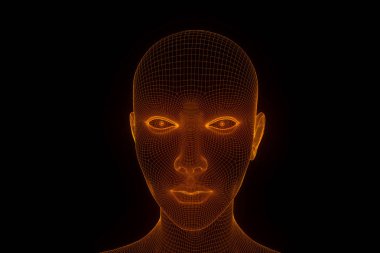 Hareket insan Tel Çerçeve hologramı. Güzel 3d render