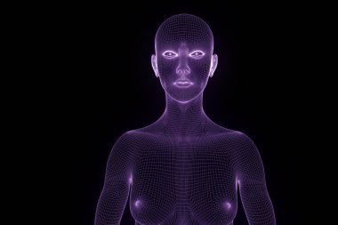 Hareket insan Tel Çerçeve hologramı. Güzel 3d render
