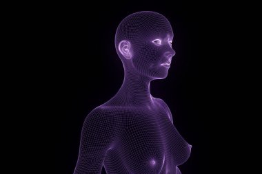 Hareket insan Tel Çerçeve hologramı. Güzel 3d render