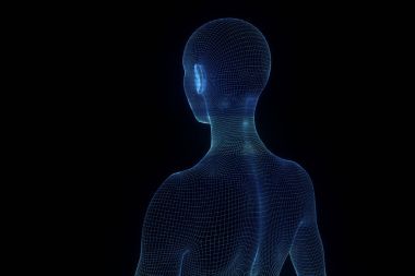 Hareket insan Tel Çerçeve hologramı. Güzel 3d render