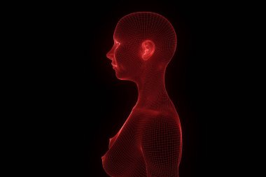 Hareket insan Tel Çerçeve hologramı. Güzel 3d render