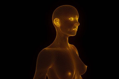 Hareket insan Tel Çerçeve hologramı. Güzel 3d render