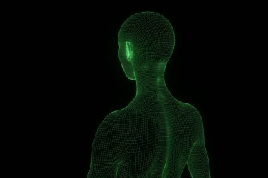 Hareket insan Tel Çerçeve hologramı. Güzel 3d render
