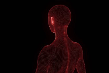 Hareket insan Tel Çerçeve hologramı. Güzel 3d render