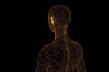 Hareket insan Tel Çerçeve hologramı. Güzel 3d render