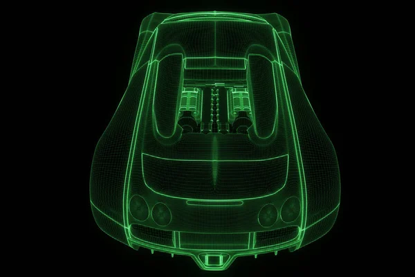 Verseny autó Hologram drótváz. Szép 3D-s renderelés — Stock Fotó