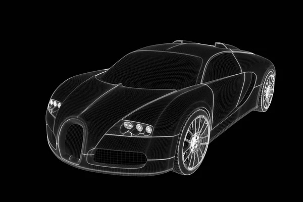 Racing Car Hologram Wireframe. Nice 3D Rendering — Stock Photo, Image