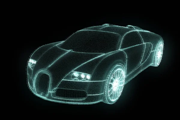 Carro de corrida holograma Wireframe. Boa renderização 3D — Fotografia de Stock