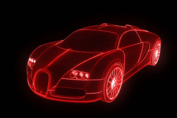 रेसिंग कार होलोग्राम वायरफ्रेम. छान 3D रेंडरिंग — स्टॉक फोटो, इमेज