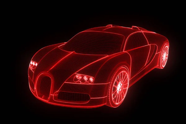 Závodní auto Hologram drátový model. Pěkný 3d vykreslování — Stock fotografie