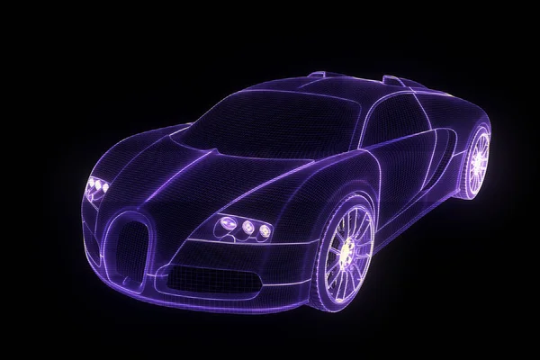 Racing Car Hologram Wireframe. Nice 3D Rendering — Stock Photo, Image